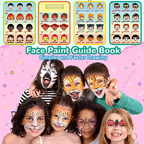 lenbest 17 Colores Pinturas Cara, Pintura Facial con 1 Libro Tutorial de Pintura Facial, 256 Pegatinas de Diamantes de Imitación, 3 Colores Brillos, Maquillaje al Agua para Halloween/Fiestas ect