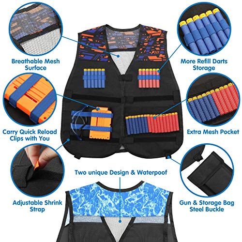 lenbest 2 Kit Chaqueta de Chaleco Táctico para Niños, Chaqueta Táctica Nerf N-Strike Elite Seriespara Niños con 80 Espuma Dardos, Juguete Táctico y Juguetes de Armas, Regalo para Cumpleaños/Navidad