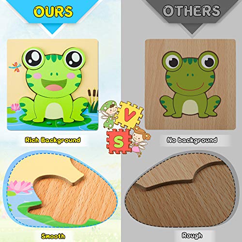 lenbest 6 Piezas 3D Rompecabezas de Madera Animales para Niños, Puzzle de Madera con Fondo Apilable Colorido, Juguetes Montessori de Madera, No Tóxicos, Regalo de Cumpleaños/Navidad para Bebés/Niños