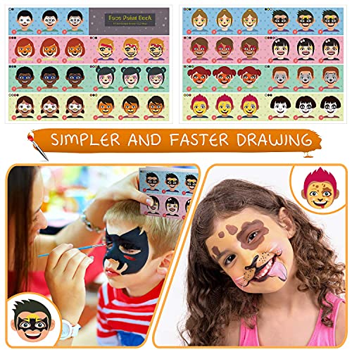 lenbest Set de Pintura Cara Infantil, Pintura Facial 17 Colores, Mayor Capacidad Blanco y Negro, con 1 Folleto Tutorial Pintado, 28 Plantillas y 4 Pinceles, 2 Brillos, para Fiestas/Carnaval/Halloween