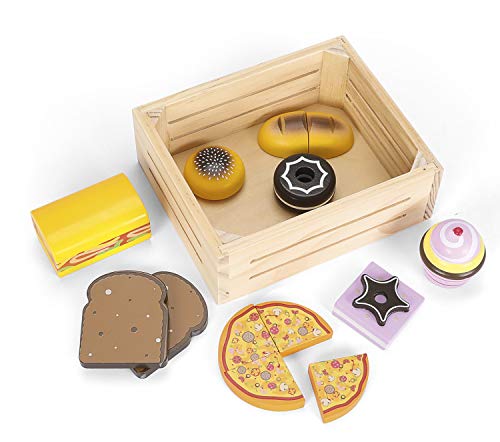 leomark Alimentos Juguetes para niños - 4 en 1 - Juego de imaginación Comida con 4 Caja de Madera, Cortar Frutas y Verduras, Multicolor