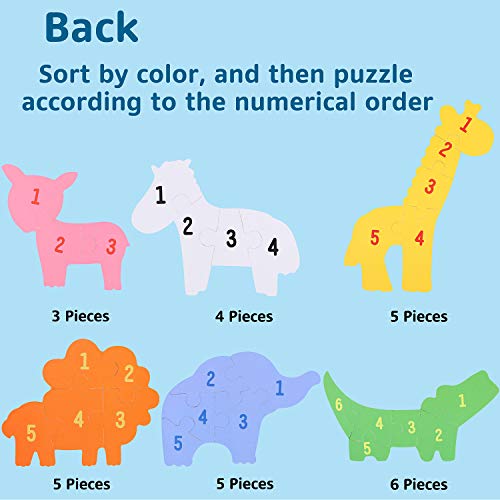 Lewo 6 en 1 Puzzle de Madera Rompecabezas de Animales My First Puzzle Juguetes Educativos para Bebes Niños Niñas Juguetes Niños 2 3 4 Años