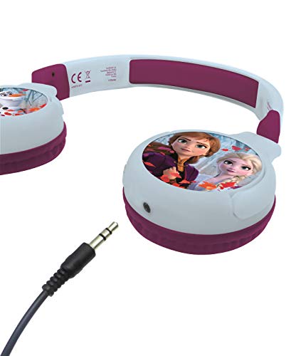 LEXIBOOK- Auriculares Bluetooth 2 en 1 Frozen Disney Elsa Anna Olaf-Estéreo inalámbrico, Seguro niñas, Plegable, Ajustable, Azul/Morado, Color, (China)