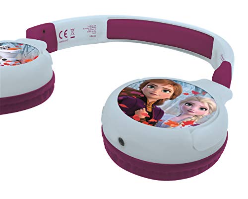 LEXIBOOK- Auriculares Bluetooth 2 en 1 Frozen Disney Elsa Anna Olaf-Estéreo inalámbrico, Seguro niñas, Plegable, Ajustable, Azul/Morado, Color, (China)