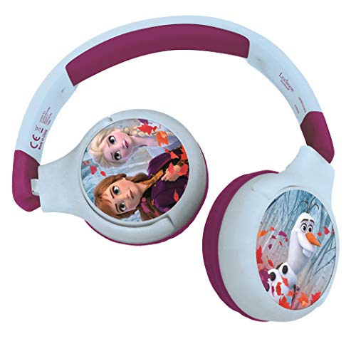 LEXIBOOK- Auriculares Bluetooth 2 en 1 Frozen Disney Elsa Anna Olaf-Estéreo inalámbrico, Seguro niñas, Plegable, Ajustable, Azul/Morado, Color, (China)