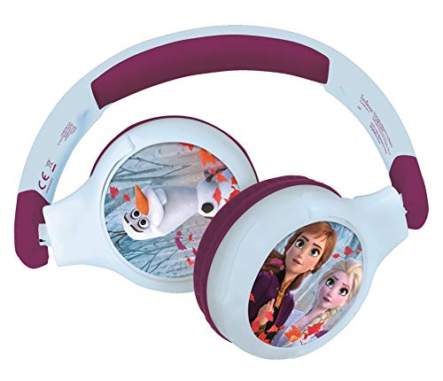 LEXIBOOK- Auriculares Bluetooth 2 en 1 Frozen Disney Elsa Anna Olaf-Estéreo inalámbrico, Seguro niñas, Plegable, Ajustable, Azul/Morado, Color, (China)