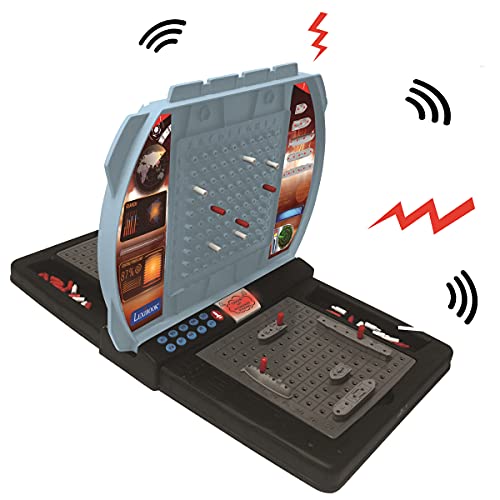 LEXIBOOK- Batalla Naval Parlante (Francés Inglés Español Portugués), Juego de Tablero electrónico 1 o 2 Jugadores, Interactivo, Efectos de luz y de Sonido, Estrategia, con Pilas, Gris/Negro