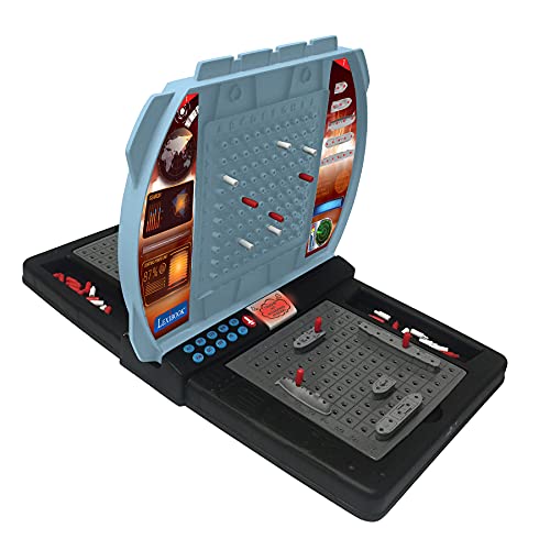 LEXIBOOK- Batalla Naval Parlante (Francés Inglés Español Portugués), Juego de Tablero electrónico 1 o 2 Jugadores, Interactivo, Efectos de luz y de Sonido, Estrategia, con Pilas, Gris/Negro