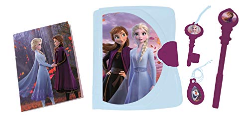 LEXIBOOK- Disney Frozen 2, Diario Secreto Electrónico con luz y Sonido, Cuaderno, Llave, bolígrafo y medallón mágico, Juguete para Niñas, Azul/Púrpura