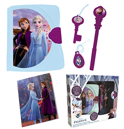 LEXIBOOK- Disney Frozen 2, Diario Secreto Electrónico con luz y Sonido, Cuaderno, Llave, bolígrafo y medallón mágico, Juguete para Niñas, Azul/Púrpura