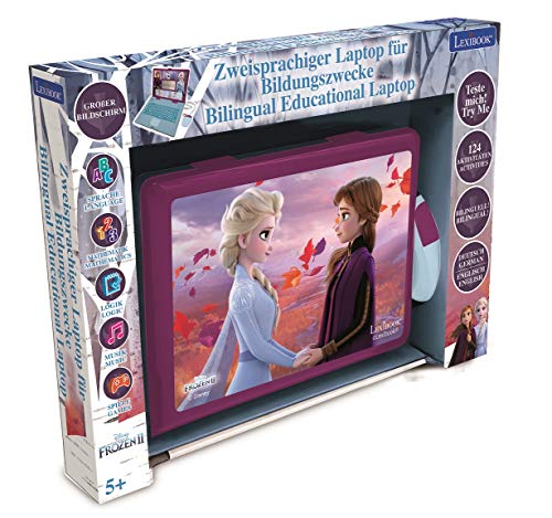 LEXIBOOK Disney Frozen 2 – Portátil Educativo y bilingüe alemán/inglés – Juguete para niñas con 124 Actividades para Aprender, Jugar Juegos y música con Elsa & Anna – Azul/Morado JC598FZi3