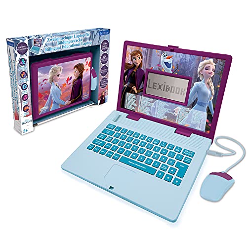 LEXIBOOK Disney Frozen 2 – Portátil Educativo y bilingüe alemán/inglés – Juguete para niñas con 124 Actividades para Aprender, Jugar Juegos y música con Elsa & Anna – Azul/Morado JC598FZi3