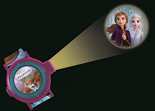 LEXIBOOK- Disney Frozen 2 Reloj Correa Ajustable Pantalla Digital con 20 proyecciones de Elsa, Anna y Olaf Niñas-Azul y Morado