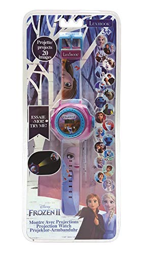 LEXIBOOK- Disney Frozen 2 Reloj Correa Ajustable Pantalla Digital con 20 proyecciones de Elsa, Anna y Olaf Niñas-Azul y Morado