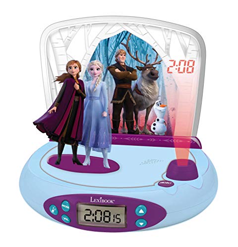 LEXIBOOK Disney Frozen 2-Reloj Despertador con Proyección de la Hora, en el Techo, Efectos de Sonido, RP510FZ, Color