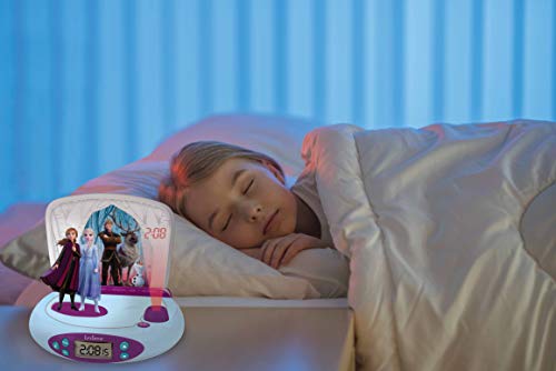 LEXIBOOK Disney Frozen 2-Reloj Despertador con Proyección de la Hora, en el Techo, Efectos de Sonido, RP510FZ, Color