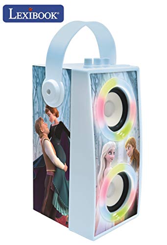 LEXIBOOK- Disney Frozen-Altavoz portátil Bluetooth micrófono, Efectos de luz, Karaoke, inalámbrico, USB, Tarjeta SD, batería Recargable, Azul