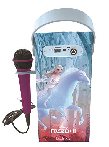 LEXIBOOK- Disney Frozen-Altavoz portátil Bluetooth micrófono, Efectos de luz, Karaoke, inalámbrico, USB, Tarjeta SD, batería Recargable, Azul