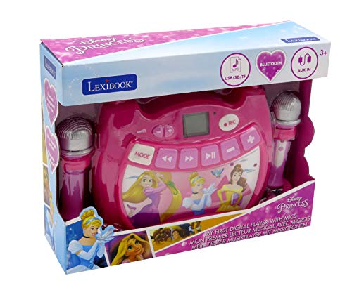 Lexibook- Disney Princess, Mi primer reproductor digital Bluetooth con 2 micrófonos, inalámbrico, función Grabar, efecto de cambio de voz, para niños a partir de 3 años, rosa, Color