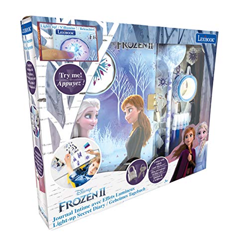 LEXIBOOK Frozen 2 Electrónico Diario Secreto con Accesorios, Efectos de luz, candado y Llave, Pegatinas, bolígrafo con Borla, Azul/Violeta