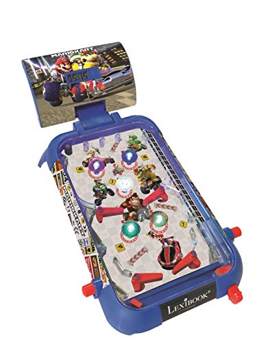 LEXIBOOK- Nintendo Mario Kart Máquina electrónica de Pinball de Mesa, Juego de acción y Reflejo para niños y familias, Pantalla LCD, Efectos de luz y Sonido, Azul/Rojo (JG610NI)