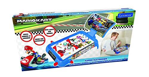 LEXIBOOK- Nintendo Mario Kart Máquina electrónica de Pinball de Mesa, Juego de acción y Reflejo para niños y familias, Pantalla LCD, Efectos de luz y Sonido, Azul/Rojo (JG610NI)