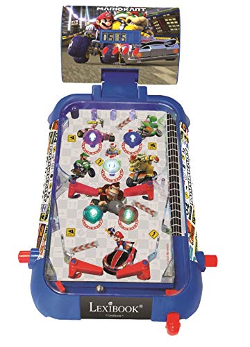 LEXIBOOK- Nintendo Mario Kart Máquina electrónica de Pinball de Mesa, Juego de acción y Reflejo para niños y familias, Pantalla LCD, Efectos de luz y Sonido, Azul/Rojo (JG610NI)