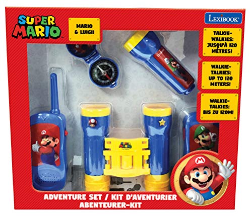 LEXIBOOK- Nintendo Super Mario - Juego Completo de Aventuras para Niños - Walkie-Talkies, Prismáticos, brújula, Linterna, Azul/Amarillo