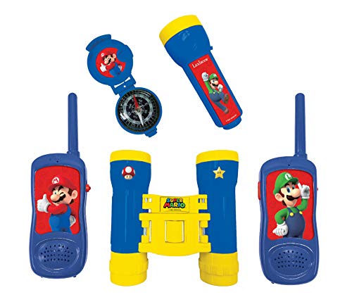 LEXIBOOK- Nintendo Super Mario - Juego Completo de Aventuras para Niños - Walkie-Talkies, Prismáticos, brújula, Linterna, Azul/Amarillo