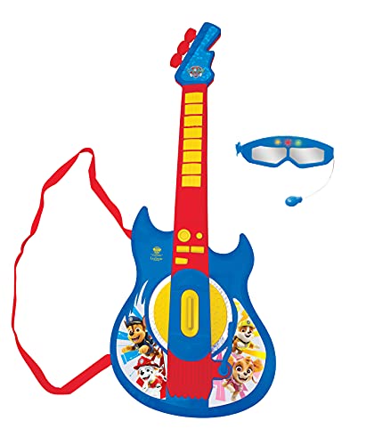 LEXIBOOK Paw Patrol La Patrulla Canina Guitarra electrónica Luminosa, Gafas con micrófono, melodías Incluidas, Enchufe para MP3, Azul/Rojo