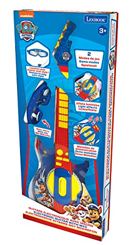 LEXIBOOK Paw Patrol La Patrulla Canina Guitarra electrónica Luminosa, Gafas con micrófono, melodías Incluidas, Enchufe para MP3, Azul/Rojo