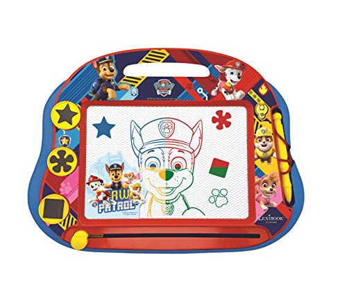 LEXIBOOK- Paw Patrol La Patrulla Canina Tablero de Dibujo magnético mágico Multicolor, Juguete Creativo artístico Muchachos, Pluma de la Aguja y Sellos, Azul/Roja