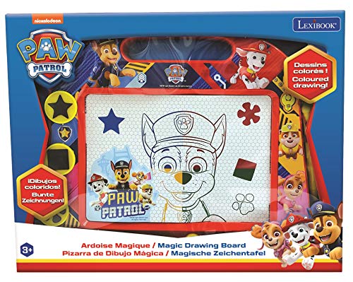 LEXIBOOK- Paw Patrol La Patrulla Canina Tablero de Dibujo magnético mágico Multicolor, Juguete Creativo artístico Muchachos, Pluma de la Aguja y Sellos, Azul/Roja