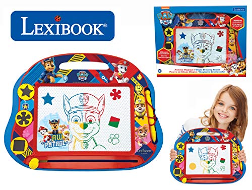 LEXIBOOK- Paw Patrol La Patrulla Canina Tablero de Dibujo magnético mágico Multicolor, Juguete Creativo artístico Muchachos, Pluma de la Aguja y Sellos, Azul/Roja