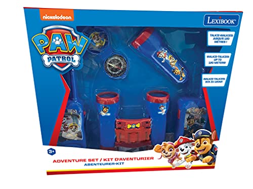 LEXIBOOK- Paw Patrol La Patrulla Caninca Chase - Juego Completo de Aventuras para Niños - Walkie-Talkies, Prismáticos, brújula, Linterna, Azul/Rojo