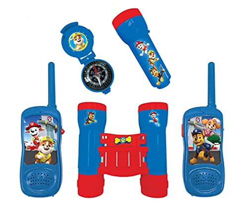 LEXIBOOK- Paw Patrol La Patrulla Caninca Chase - Juego Completo de Aventuras para Niños - Walkie-Talkies, Prismáticos, brújula, Linterna, Azul/Rojo