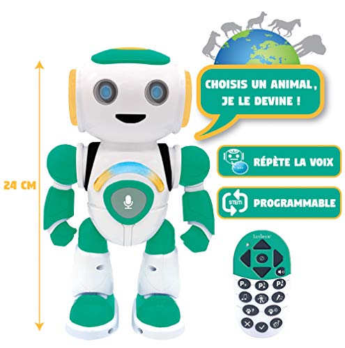 Lexibook- Powerman Jr. Robot Inteligente Que Lee en los Pensamientos, Juguete para niños y niñas, Danza, Juegos de música, Quiz Animales, programable Stem, Verde/Azul, ROB20FR