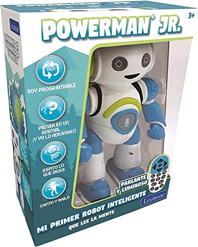 LEXIBOOK Robot Inteligente Powerman Junior Educativo e Interactivo, Lee la Mente, Baila, Toca Musica, Repite Las Frases, Mando a Distancia, Juguete a Partir de 3 años, Azul/Blanco (ROB20ES), Color