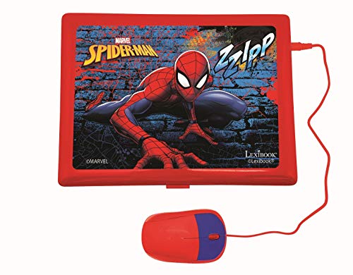 LEXIBOOK Spider-Man-Ordenador portátil Educativo y bilingüe español/inglés-Juguete para niños con 124 Actividades para Aprender, Juegos y música-Azul/Rojo