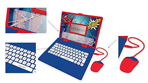 LEXIBOOK Spider-Man-Ordenador portátil Educativo y bilingüe español/inglés-Juguete para niños con 124 Actividades para Aprender, Juegos y música-Azul/Rojo