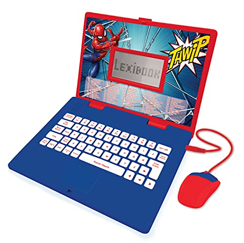 LEXIBOOK Spider-Man-Ordenador portátil Educativo y bilingüe español/inglés-Juguete para niños con 124 Actividades para Aprender, Juegos y música-Azul/Rojo