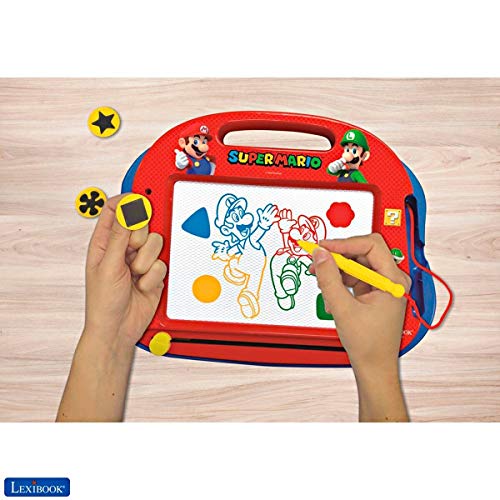 LEXIBOOK- Tablero de Dibujo magnético mágico Multicolor Nintendo Super Mario, Juguete Creativo artístico Muchachos, Pluma de la Aguja y Sellos, Azul/Roja