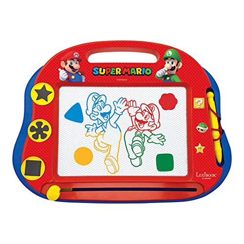 LEXIBOOK- Tablero de Dibujo magnético mágico Multicolor Nintendo Super Mario, Juguete Creativo artístico Muchachos, Pluma de la Aguja y Sellos, Azul/Roja