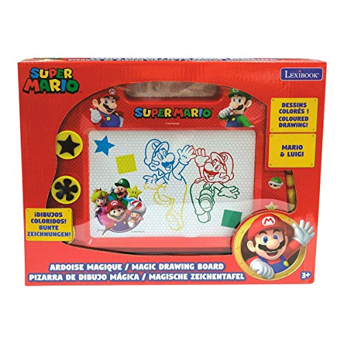 LEXIBOOK- Tablero de Dibujo magnético mágico Multicolor Nintendo Super Mario, Juguete Creativo artístico Muchachos, Pluma de la Aguja y Sellos, Azul/Roja