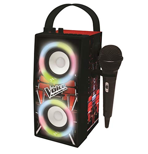 LEXIBOOK- The Voice La Voz-Altavoz portátil Bluetooth micrófono, Efectos de luz, Karaoke, inalámbrico, USB, Tarjeta SD, batería Recargable, Negro/Rojo BTP180TVZ