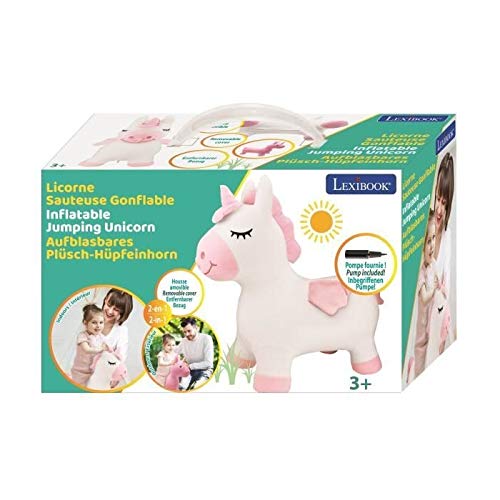 LEXIBOOK- Unicornio Saltadora Inflable, Bomba de Mano incluida, Plástico Seguro e Duradero, Rosa