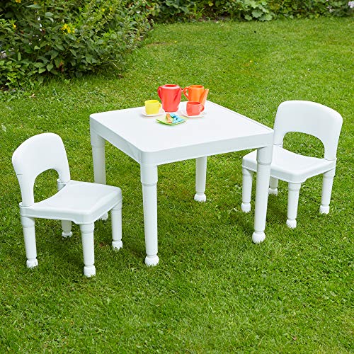 Liberty House Toys Children's Plastic Table and Chairs Set. Juego de Mesa Dos sillas, White, 51cm H x 43.5cm W x 51cm D