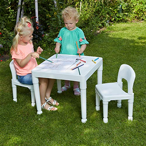 Liberty House Toys Children's Plastic Table and Chairs Set. Juego de Mesa Dos sillas, White, 51cm H x 43.5cm W x 51cm D