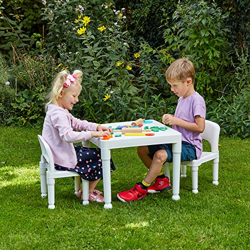 Liberty House Toys Children's Plastic Table and Chairs Set. Juego de Mesa Dos sillas, White, 51cm H x 43.5cm W x 51cm D