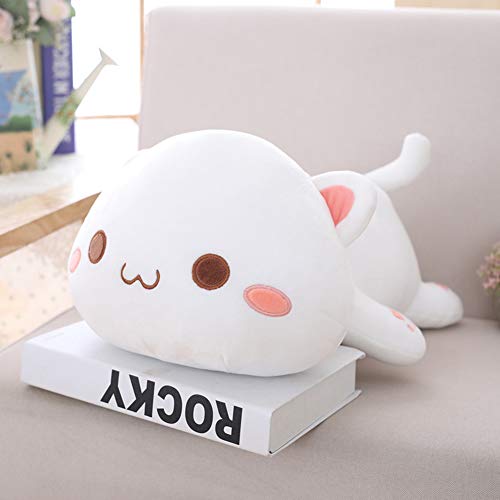 LICHENGTAI Almohada Suave de Gato, 35CM Bonito Felpa Gato Muñeca Suave Rellena Gatito Almohada, Muñecas Juguete Regalo Gato Peluche Felpa Animal Juguetes para Niños Enamorada, Blanco